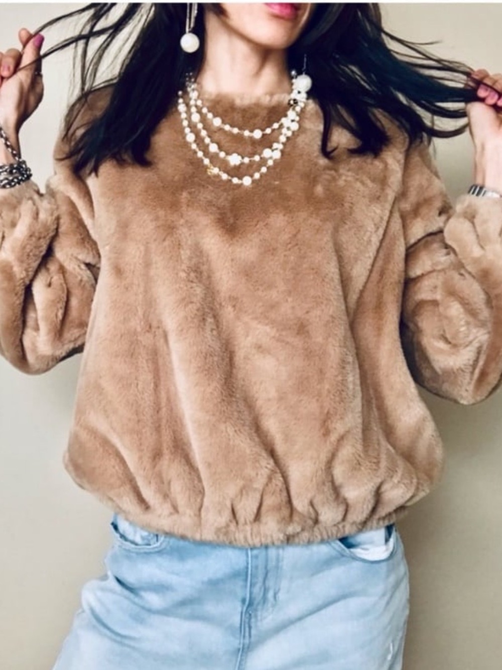 Cozy Faux Fur Pullover Sweatshirt
